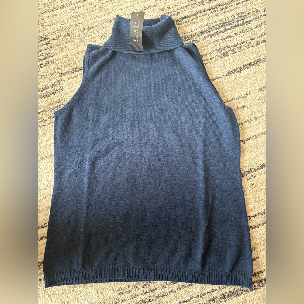 Forte Cashmere Deep Blue Turtleneck Sweater Tank